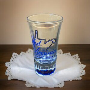West Virginia State Map Souvenir Shot Glass Heavy walled bottom 3.5” T Blue